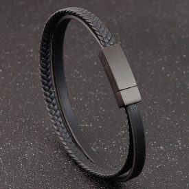 Pánský kožený ID náramek na gravírování BLACK