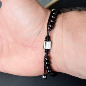 Pánský ID náramek s černým achátem 