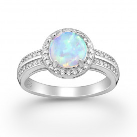 Stříbrný prsten s opálom a cubic zirconia
