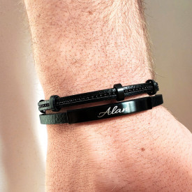 Pánský kožený ID náramek na gravírování BLACK