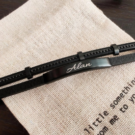 Pánský kožený ID náramek na gravírování BLACK